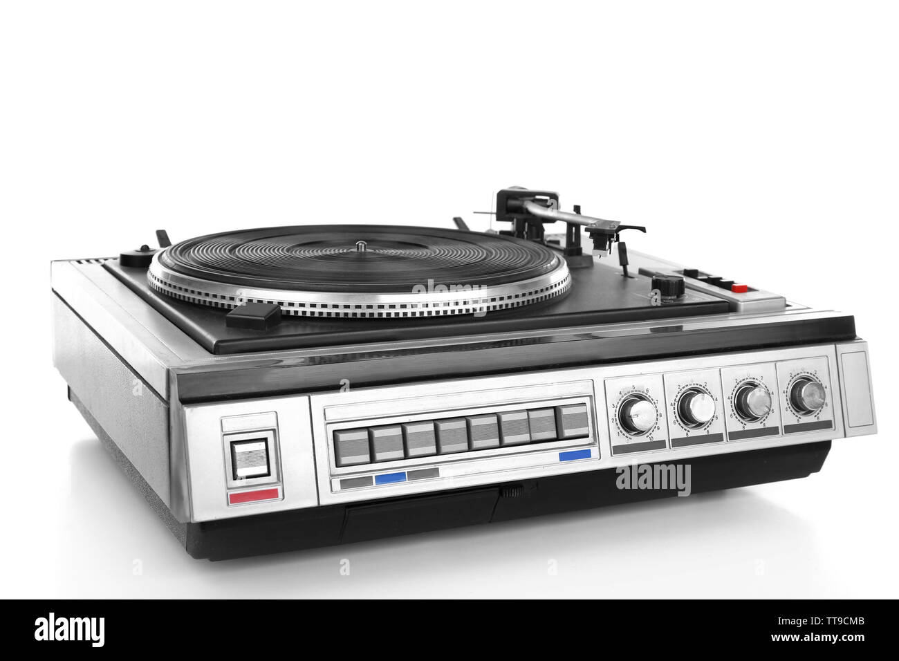 Vintage turntable vinyl record player isolated on white Stock Photo - Alamy