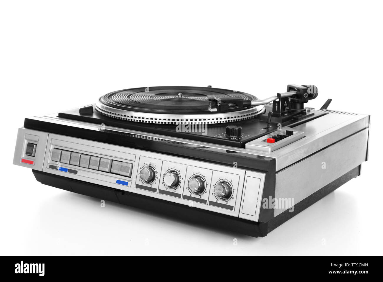 Vintage turntable vinyl record player isolated on white Stock Photo - Alamy