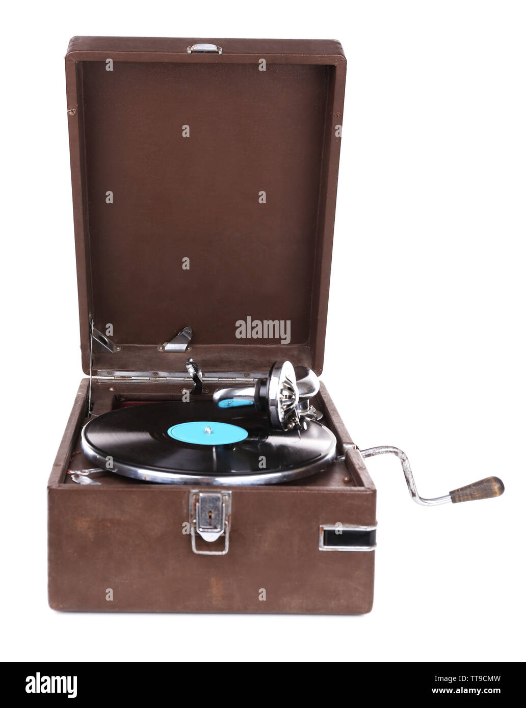 Vintage turntable vinyl record player isolated on white Stock Photo - Alamy