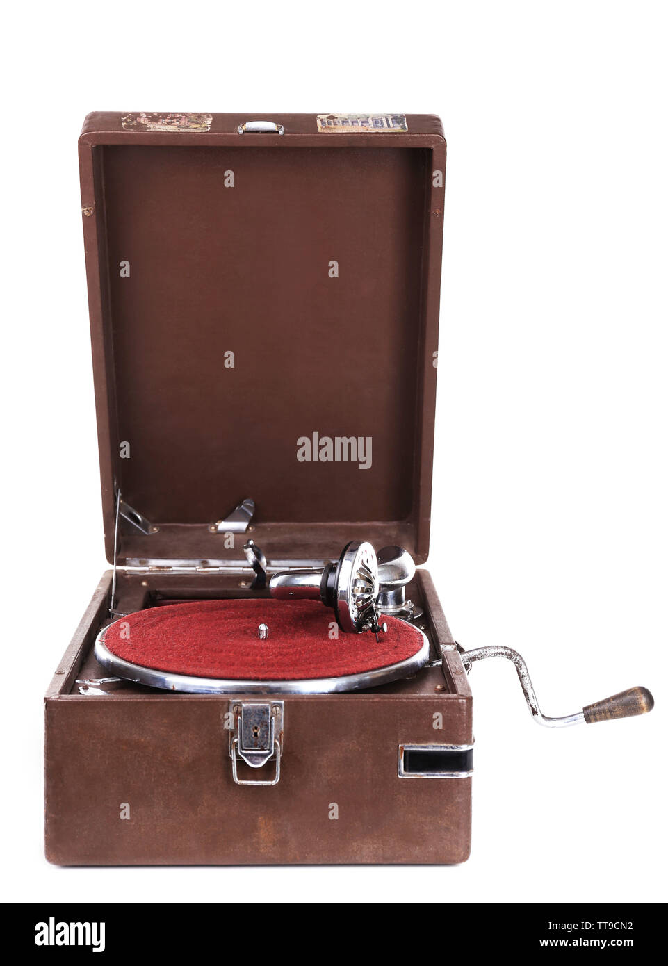 Vintage turntable vinyl record player isolated on white Stock Photo - Alamy
