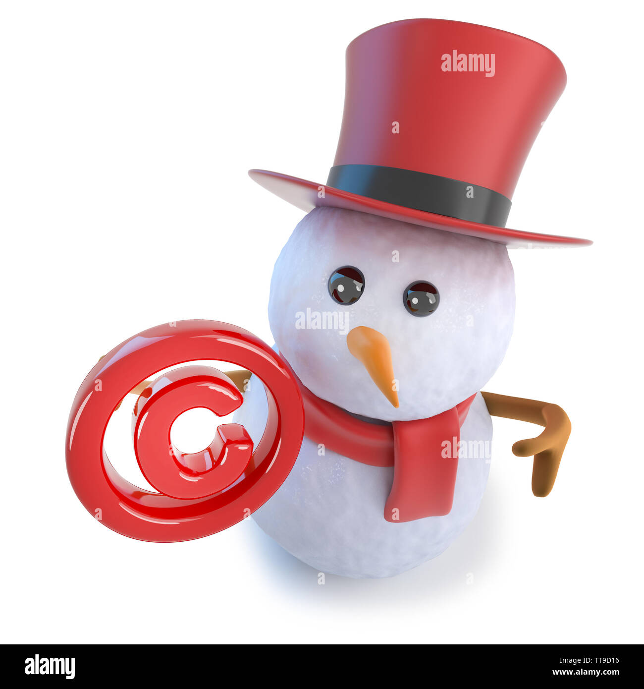 3d render of a funny cartoon snowman wearing a top hat and holding a ...