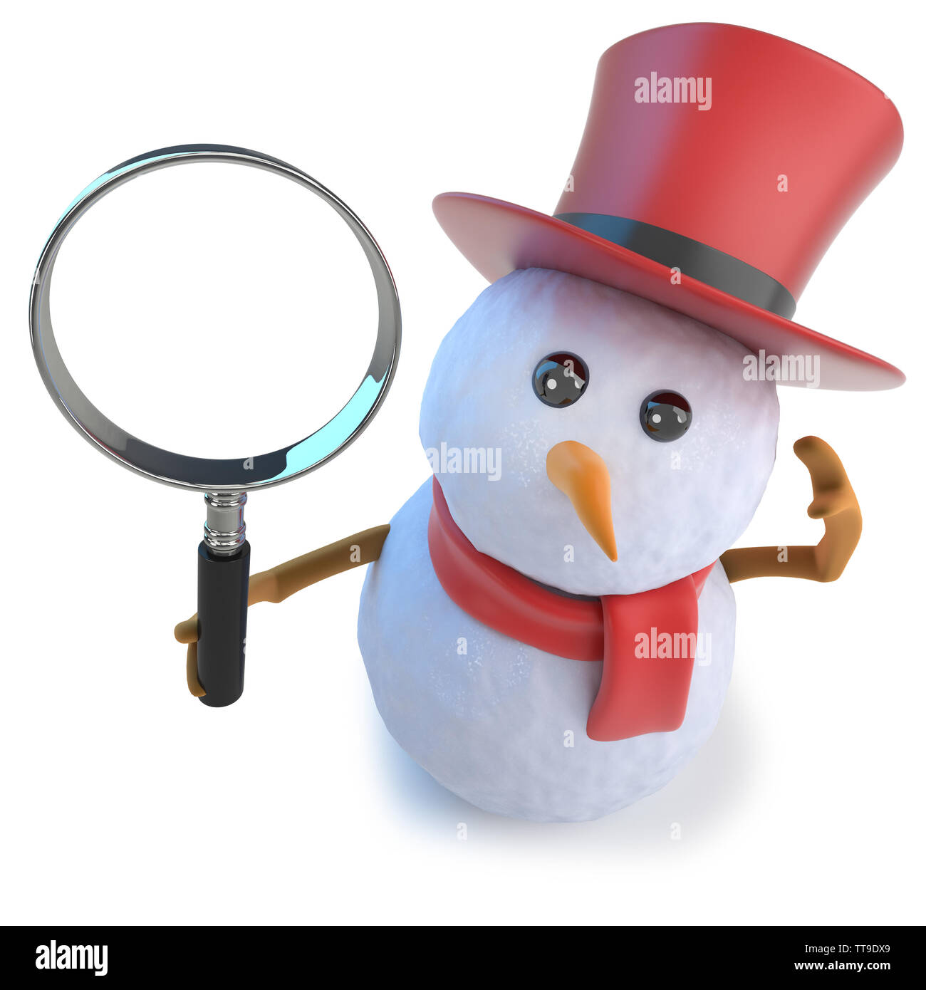 3d render of a funny cartoon snowman wearing a top hat and holding a ...