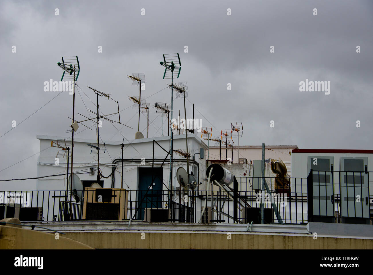 tv antennas on roof in sevilla, andalusia, spain Stock Photo Alamy
