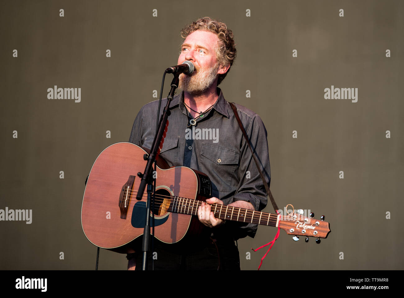 The irish singer Glen Hansard performing live on stage at the Firenze Rocks festival 2019 in Florence, Italy, opening for Eddie Vedder Stock Photo