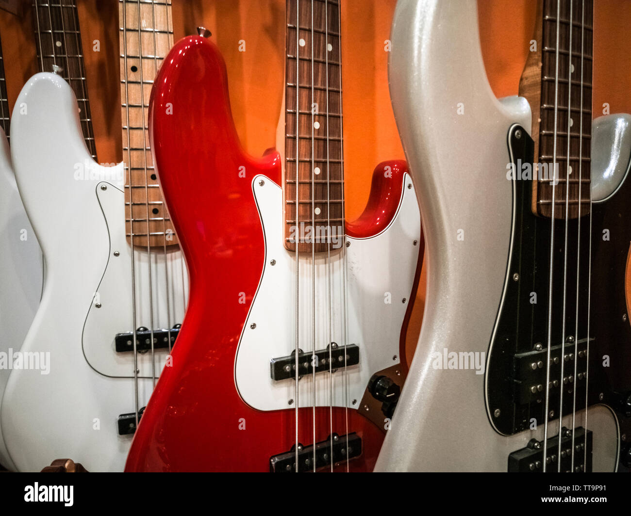 bass guitar music store on sale vintage Stock Photo Alamy