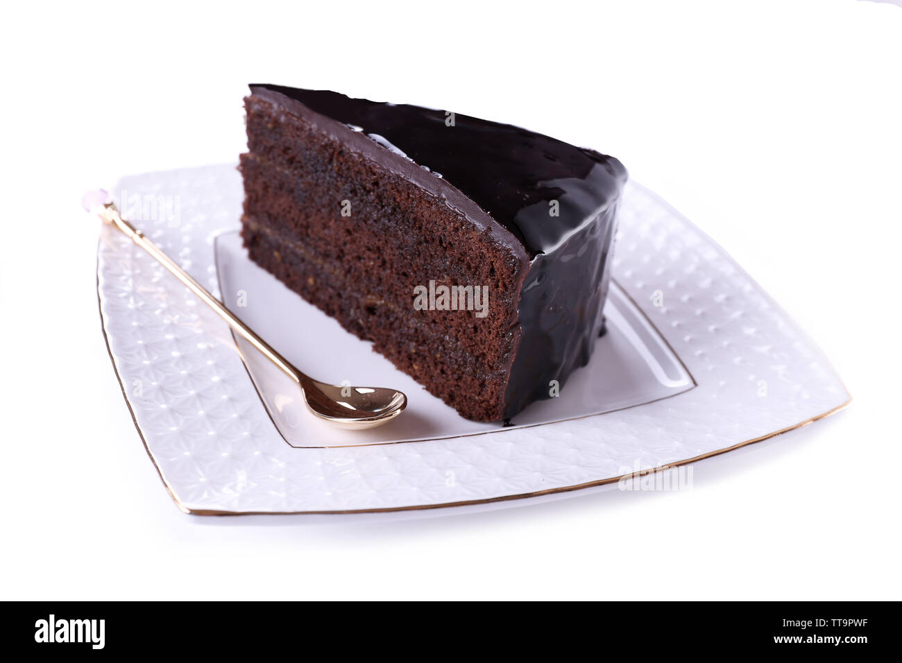Piece of chocolate cake isolated on white Stock Photo - Alamy