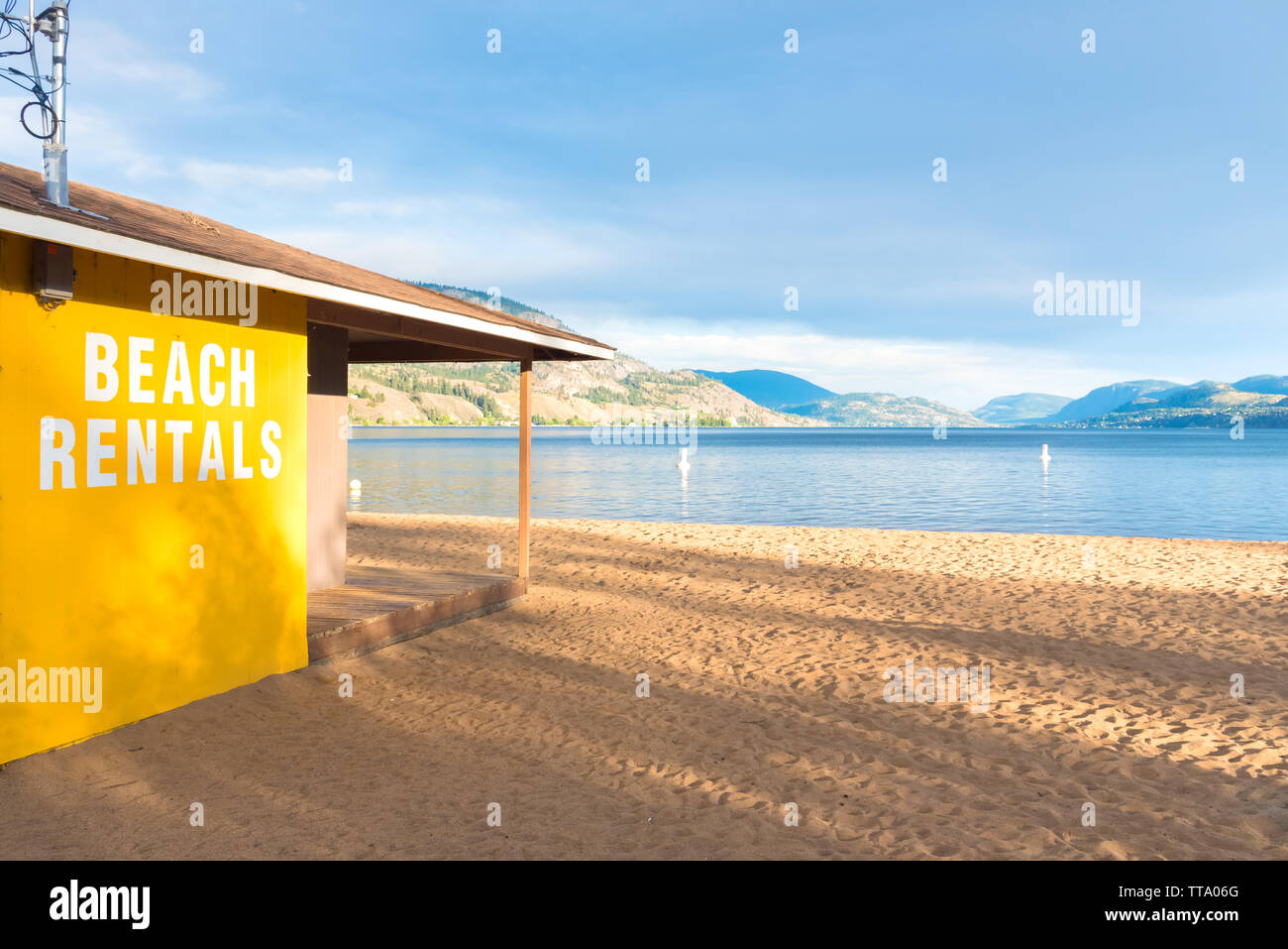 Paddle board and kayak beach rental store on Sudbury Beach in Penticton, BC, Canada, a popular