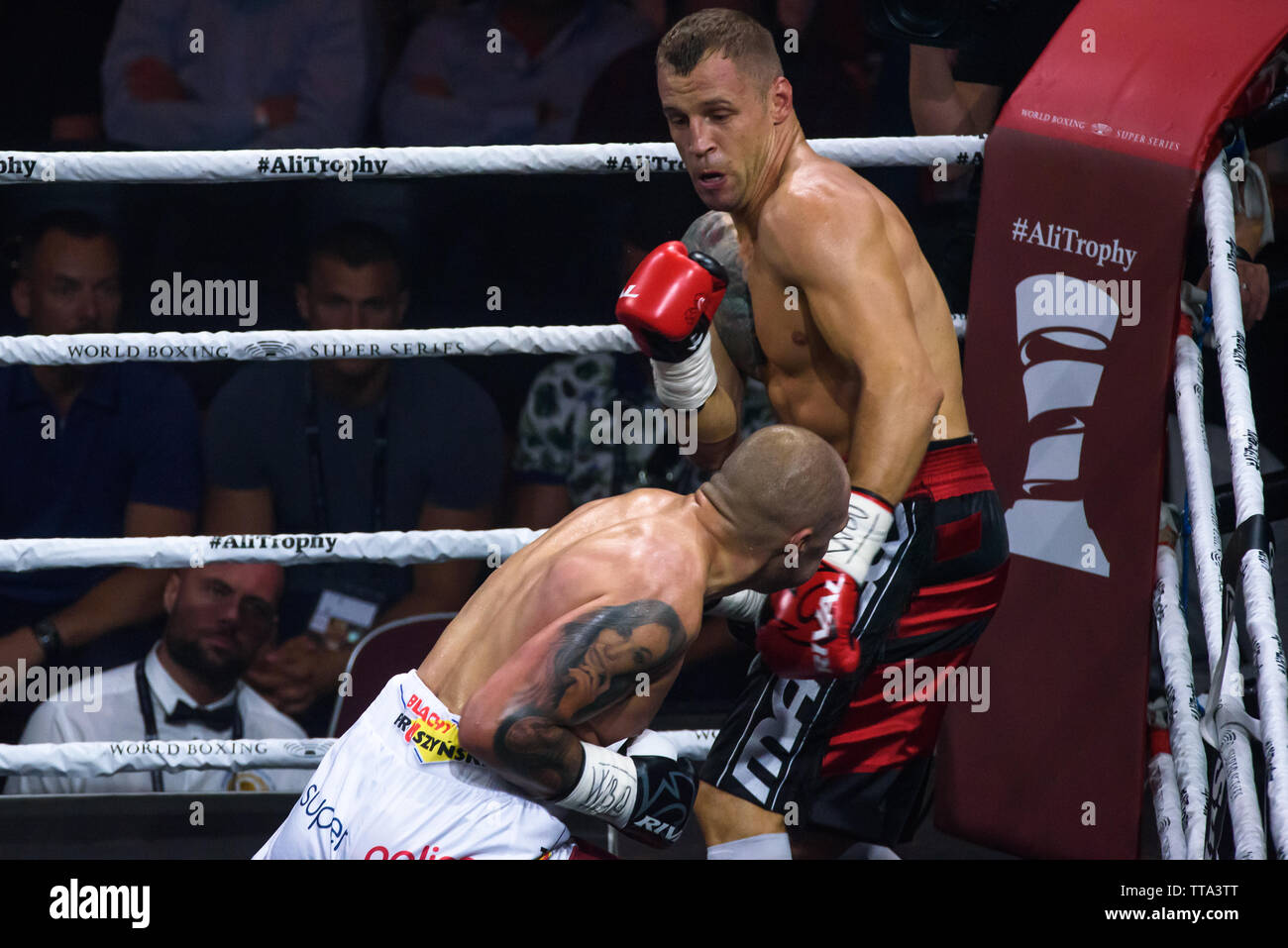 Riga, Latvia. 15th of June, 2019. WORLD BOXING SUPER SERIES Semi Final  fight between Latvian boxer