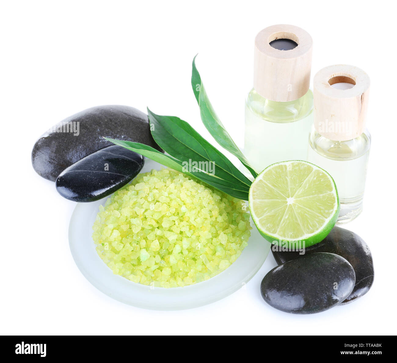 Spa still life in green color isolated on white Stock Photo