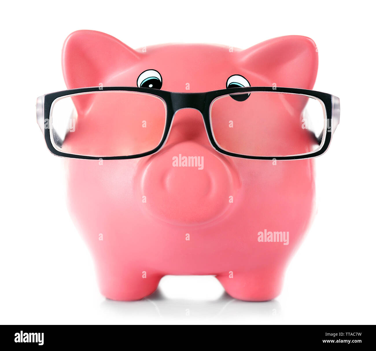 Piggy bank with glasses isolated on white Stock Photo - Alamy