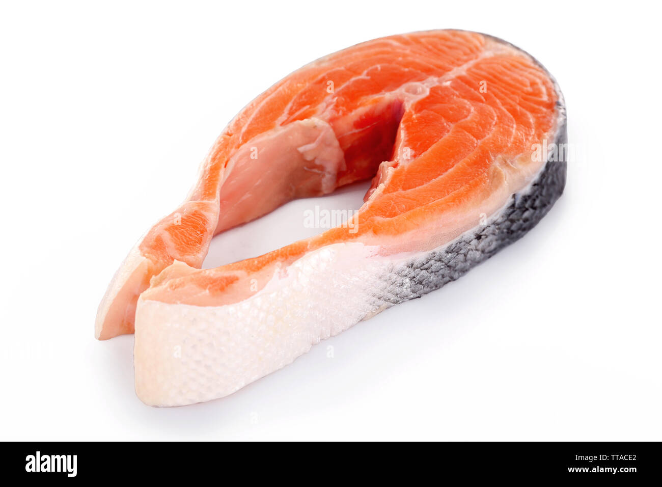 Fresh salmon steak isolated on white Stock Photo - Alamy