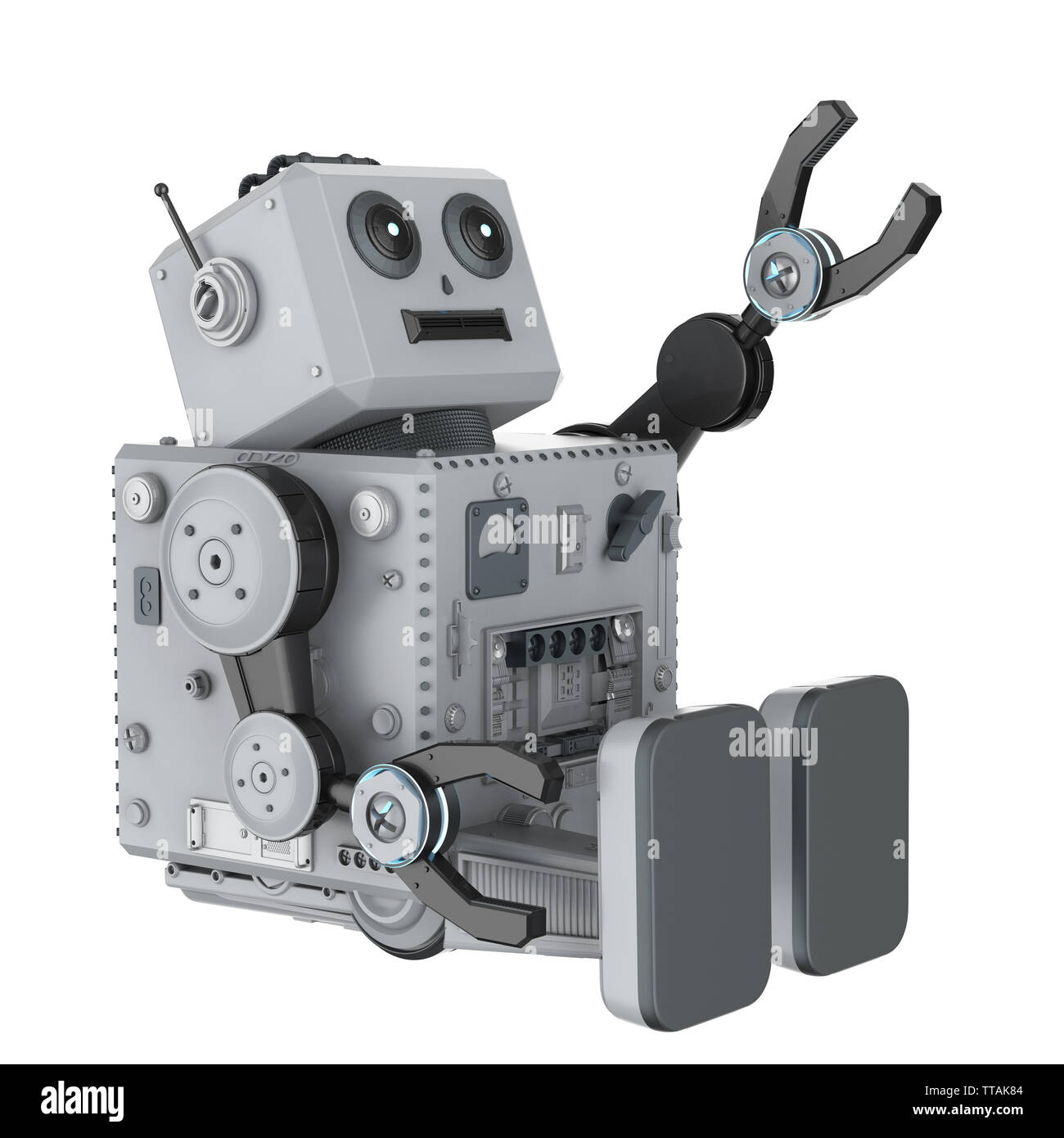 3d rendering robot tin toy look up on white background Stock Photo