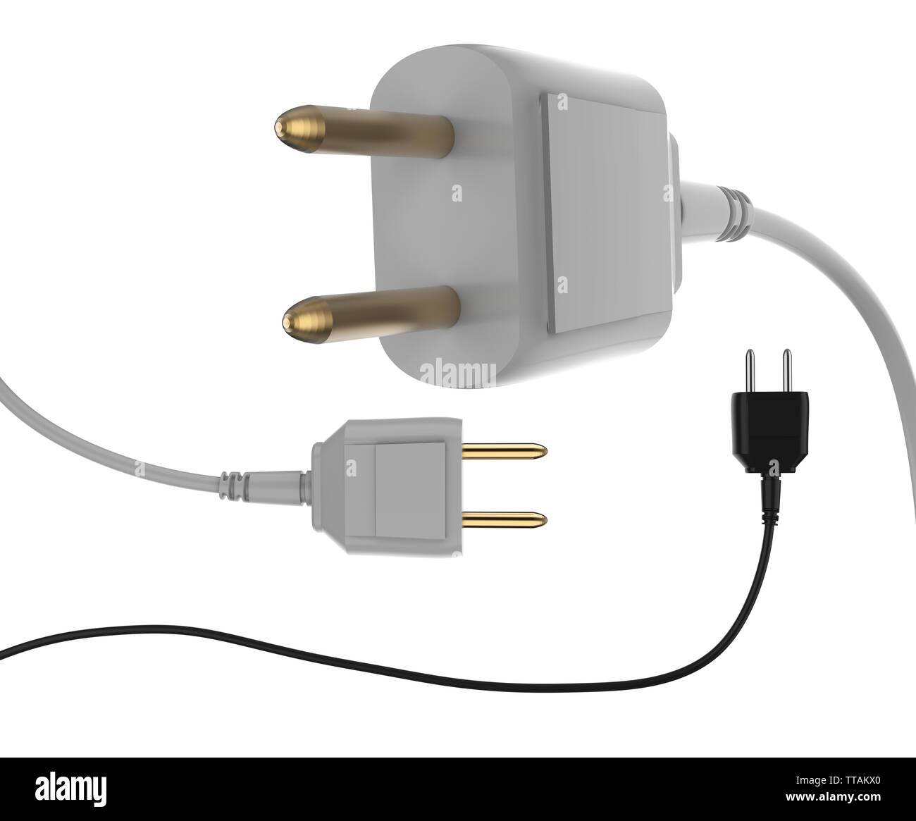 3d rendering set of electric plugs isolated on white Stock Photo - Alamy