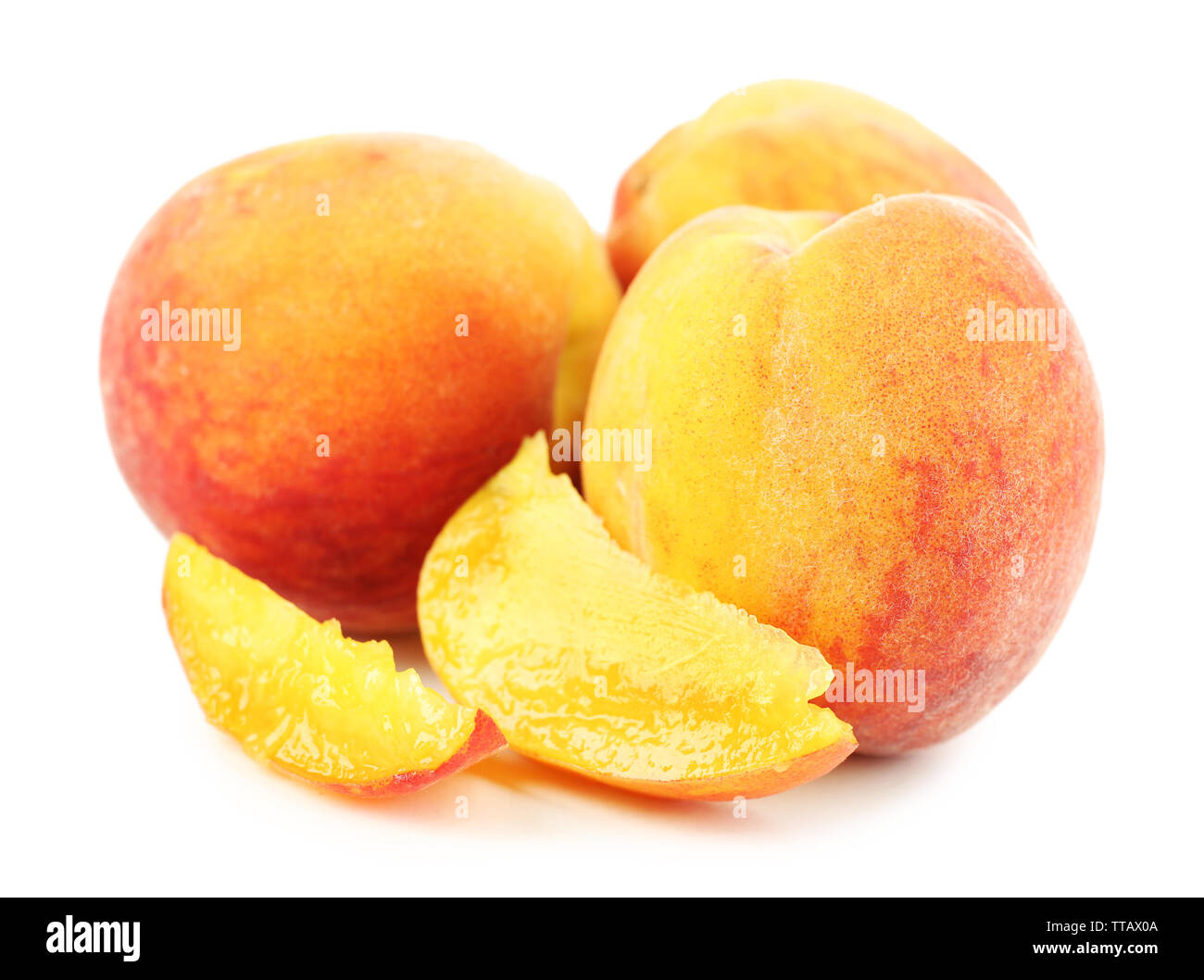 Ripe peaches isolated on white Stock Photo