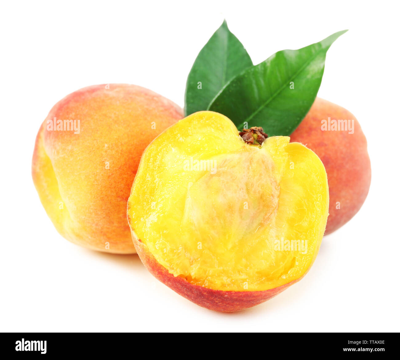 Ripe peaches isolated on white Stock Photo