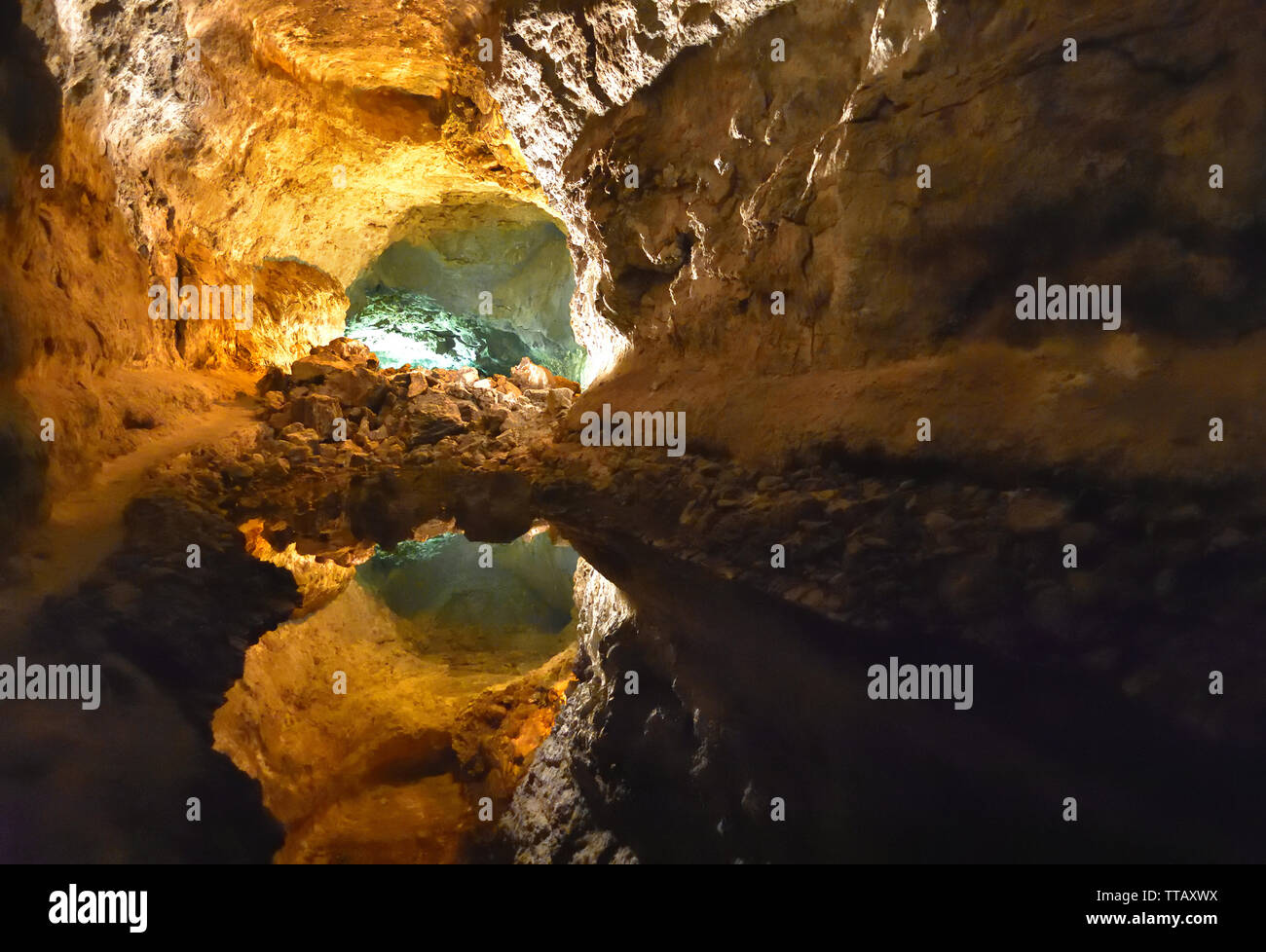 The Cuevas de Los Verdes or Green Caves Lanzarote one of the longest larva tubes in the world. Stock Photo