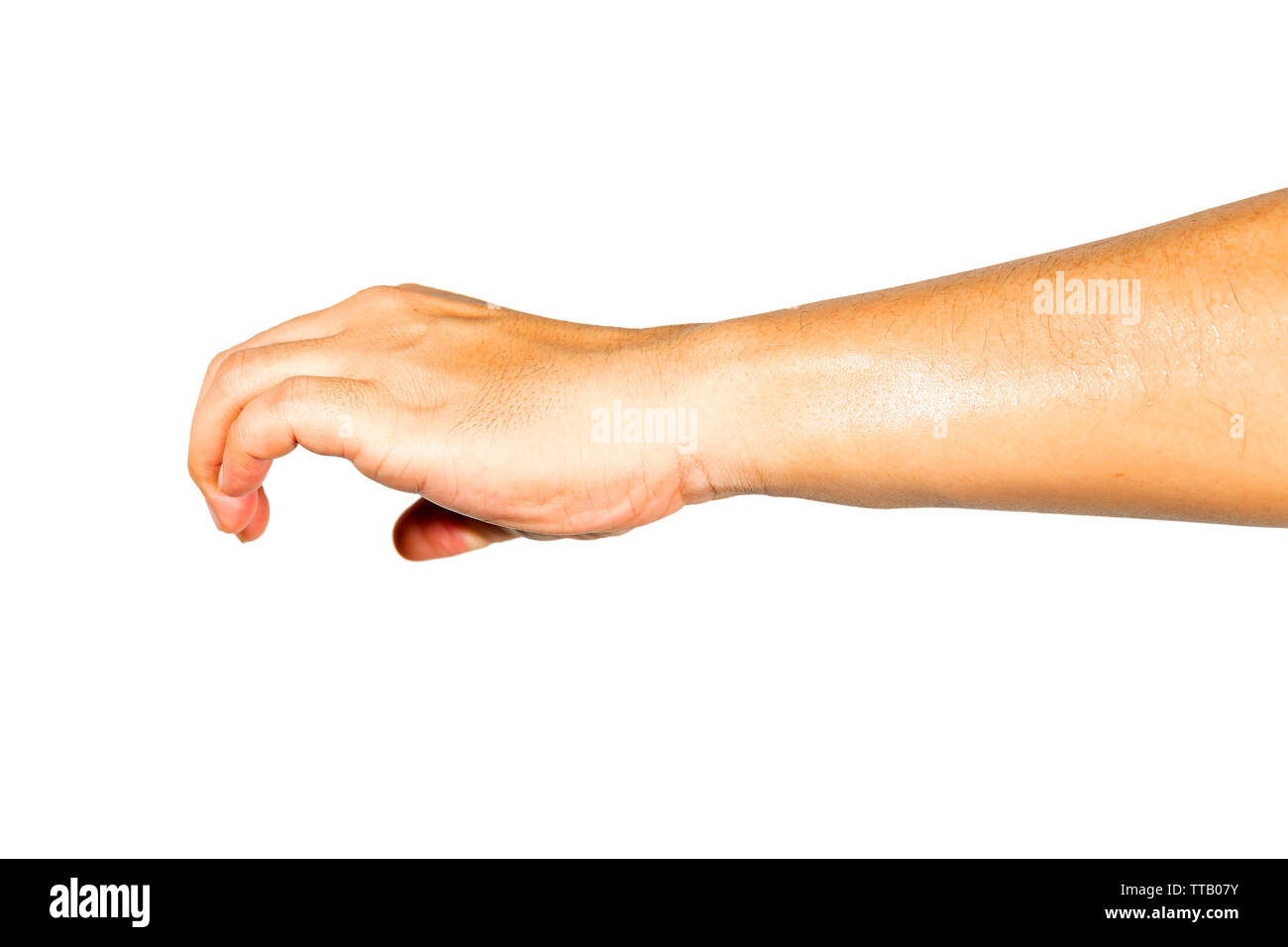 The hand that is doing gestures is picking up things. Stock Photo