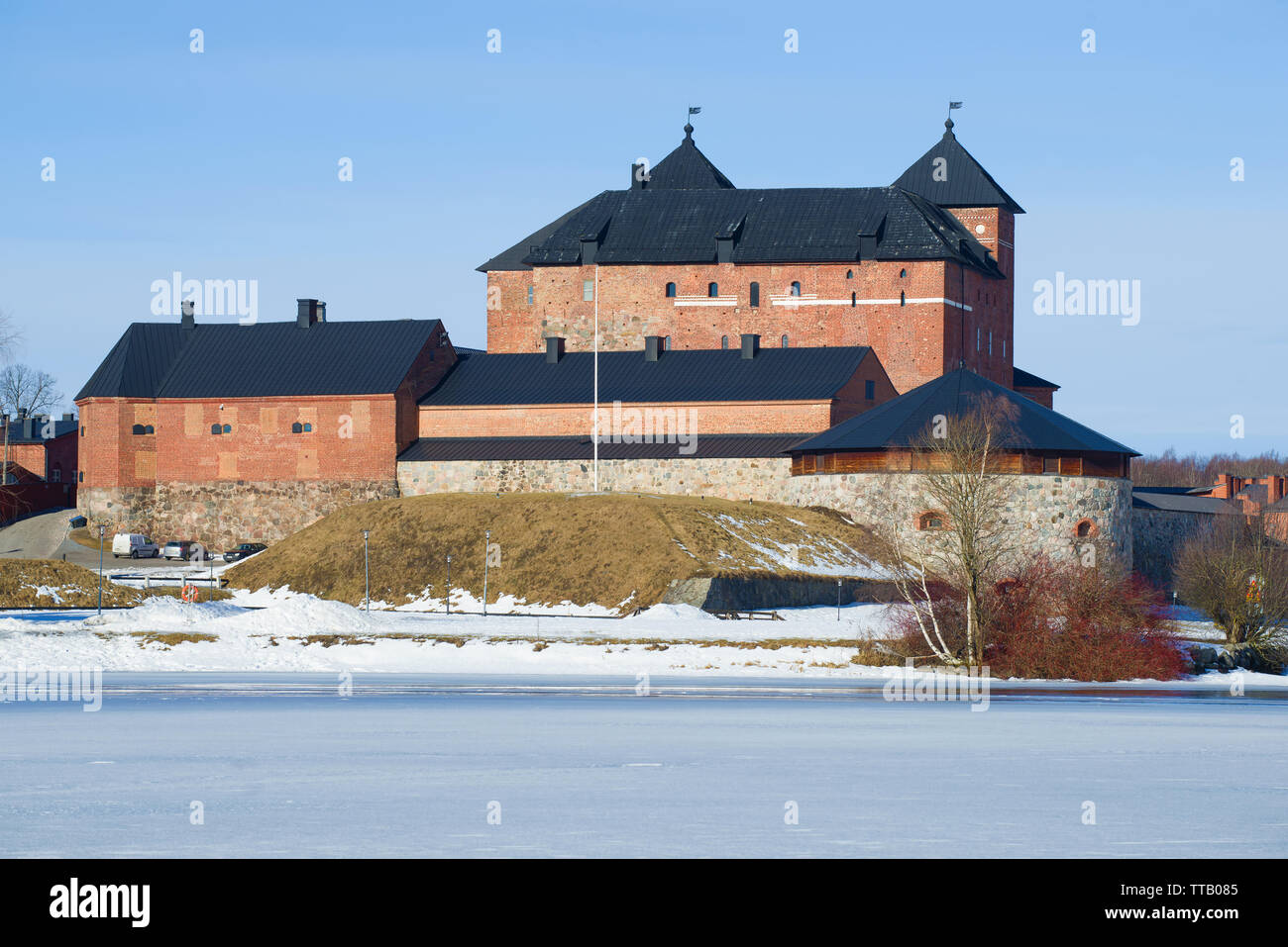 The ancient fortress of the Hameenlinna city close-up on a sunny March day. Finland Stock Photo