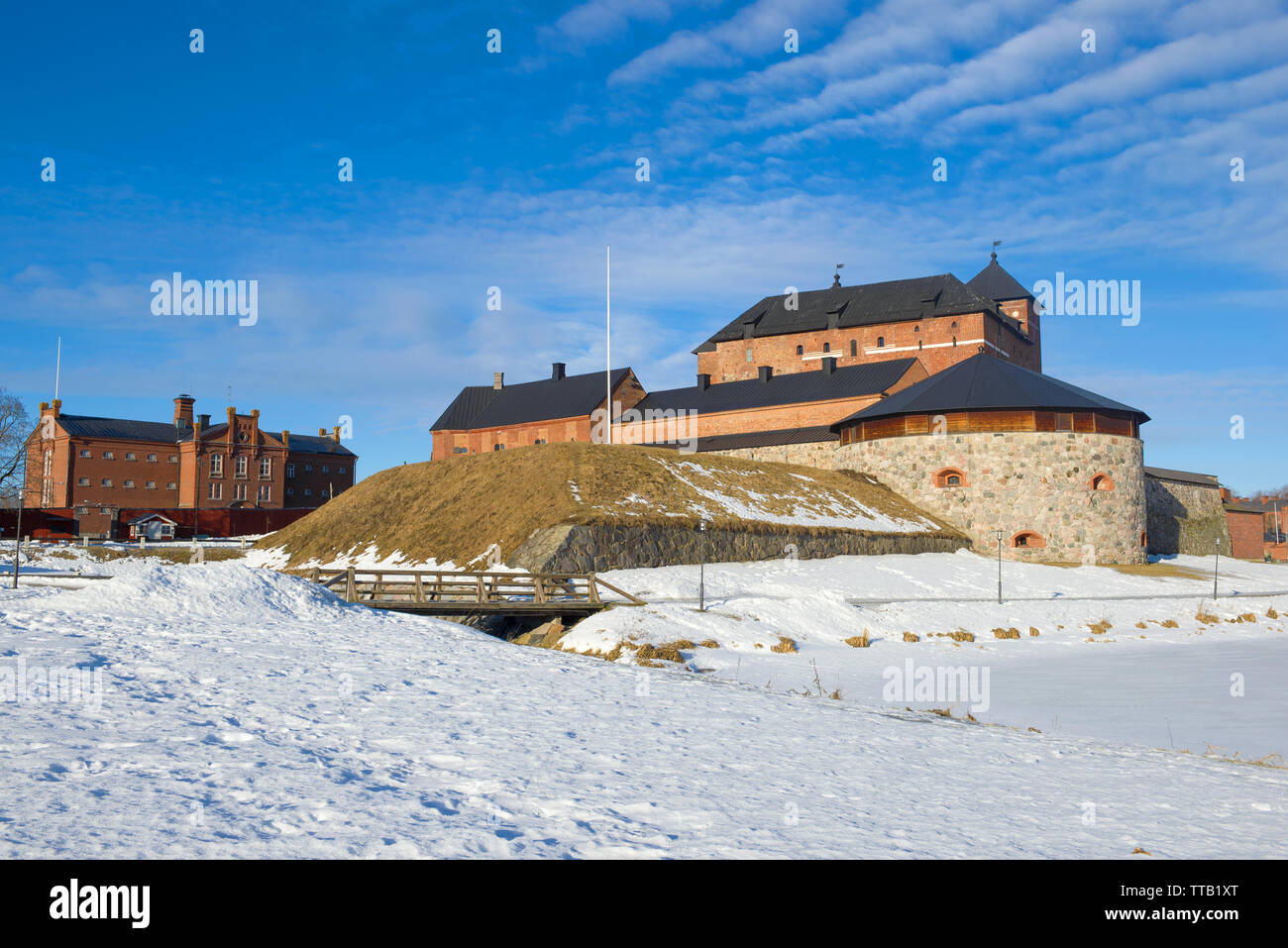 The ancient fortress of the Hameenlinna city, close-up on a sunny March morning. Finland Stock Photo