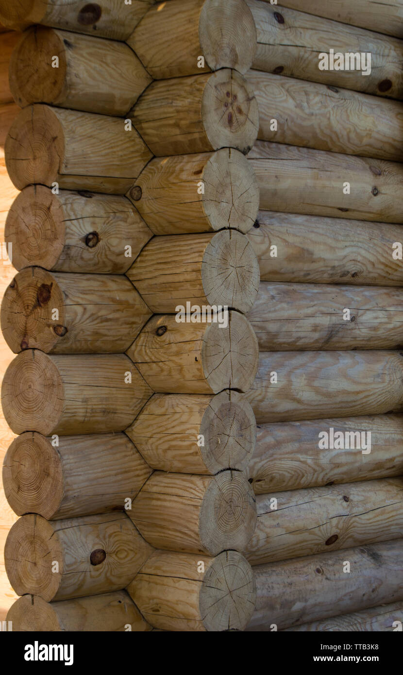 The wall of wooden house, log house from logs Stock Photo - Alamy