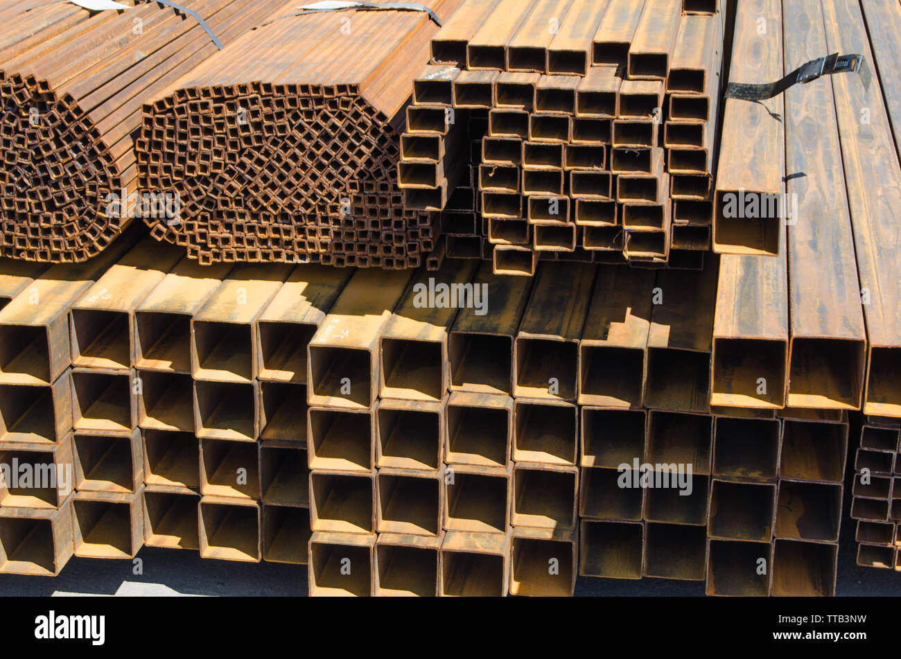 Large number of metal rectangular and square profiles and pipes Stock ...