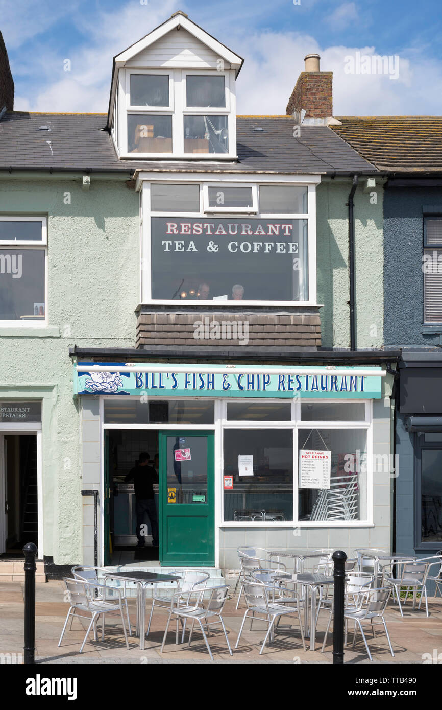 Bill's fish and chip restaurant, Cullercoats, north east England, UK