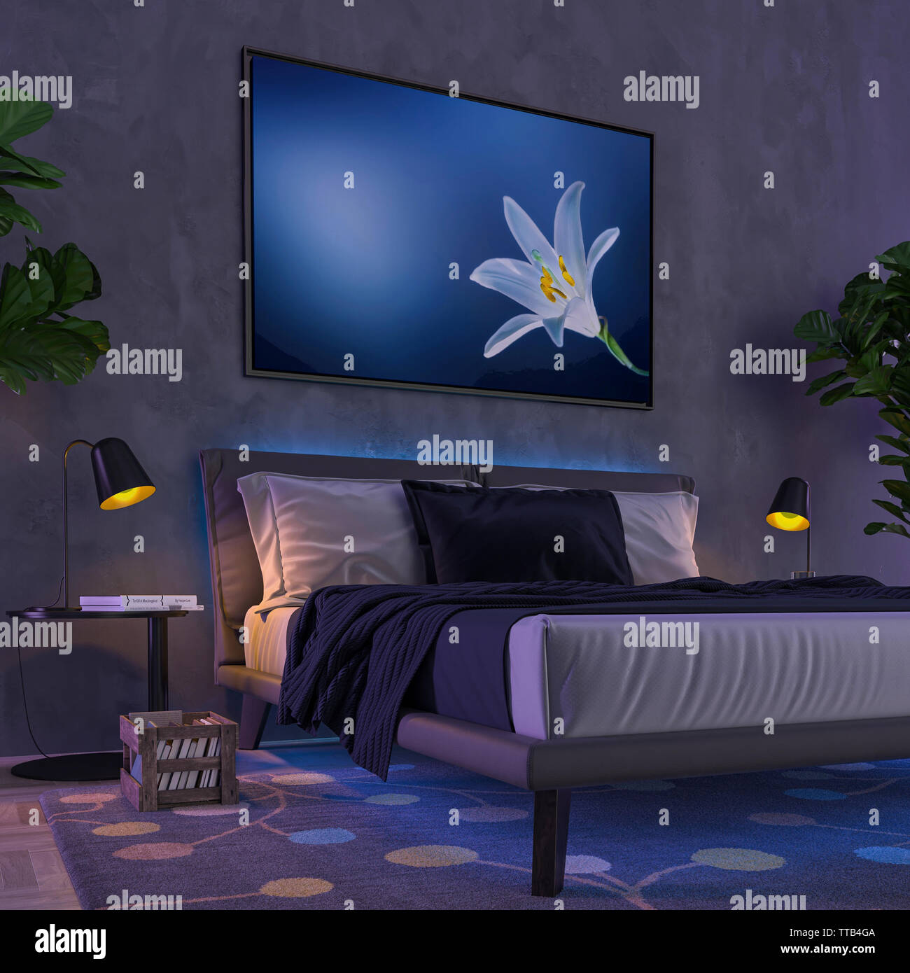 Multi Color Interior Lights Bedroom In Night Ambient With