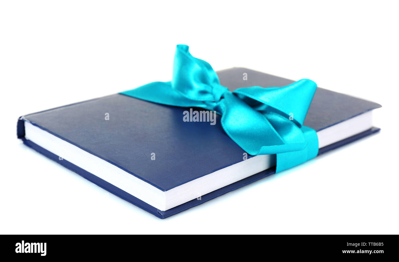 Book wrapped with color ribbon isolated on white Stock Photo - Alamy
