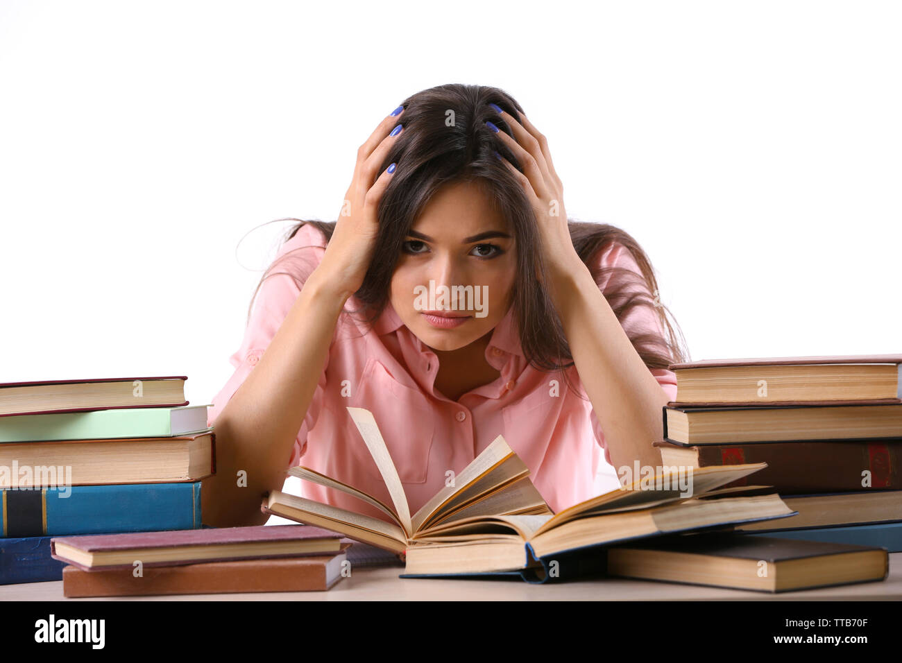 Young girl with books isolated on white Stock Photo - Alamy