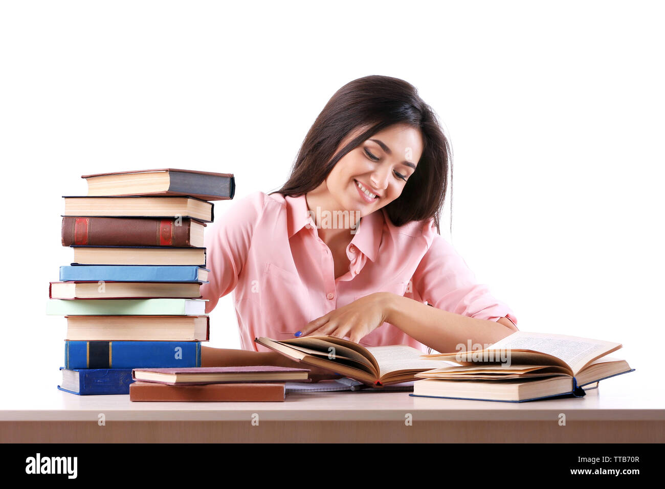Young girl reading book isolated on white Stock Photo - Alamy