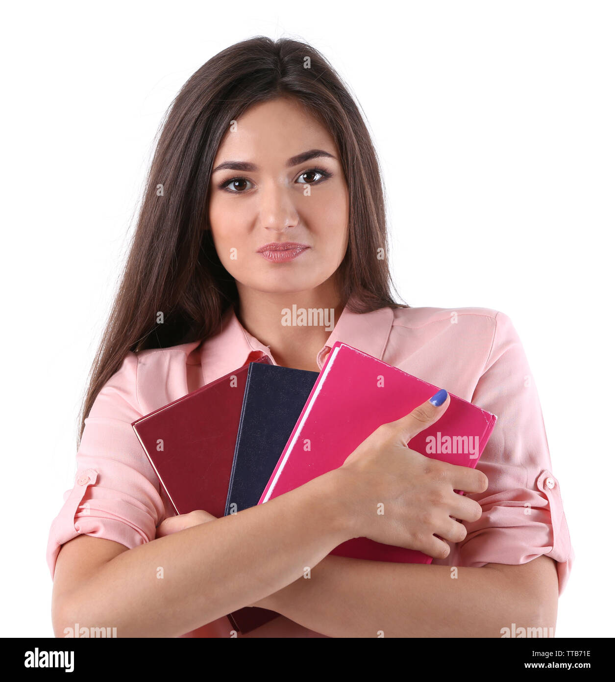 Young girl with books isolated on white Stock Photo - Alamy