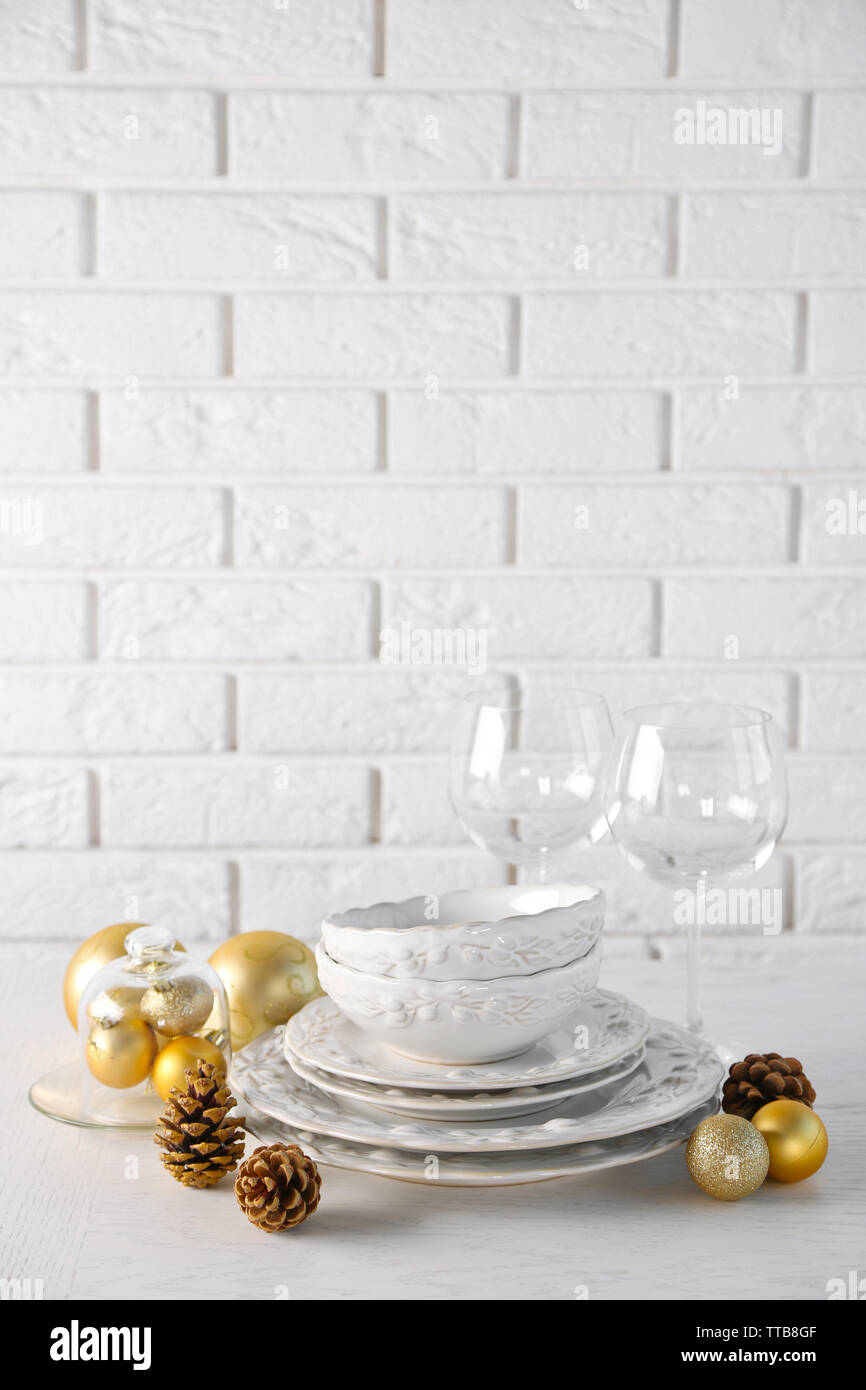 Decorated Christmas table setting. Christmas menu concept Stock Photo