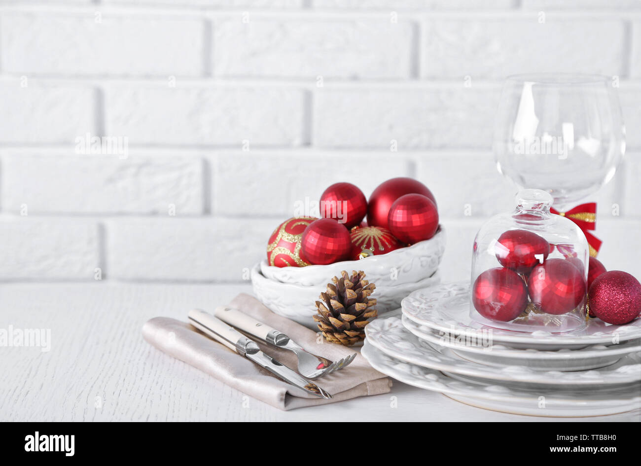 Decorated Christmas table setting. Christmas menu concept Stock Photo