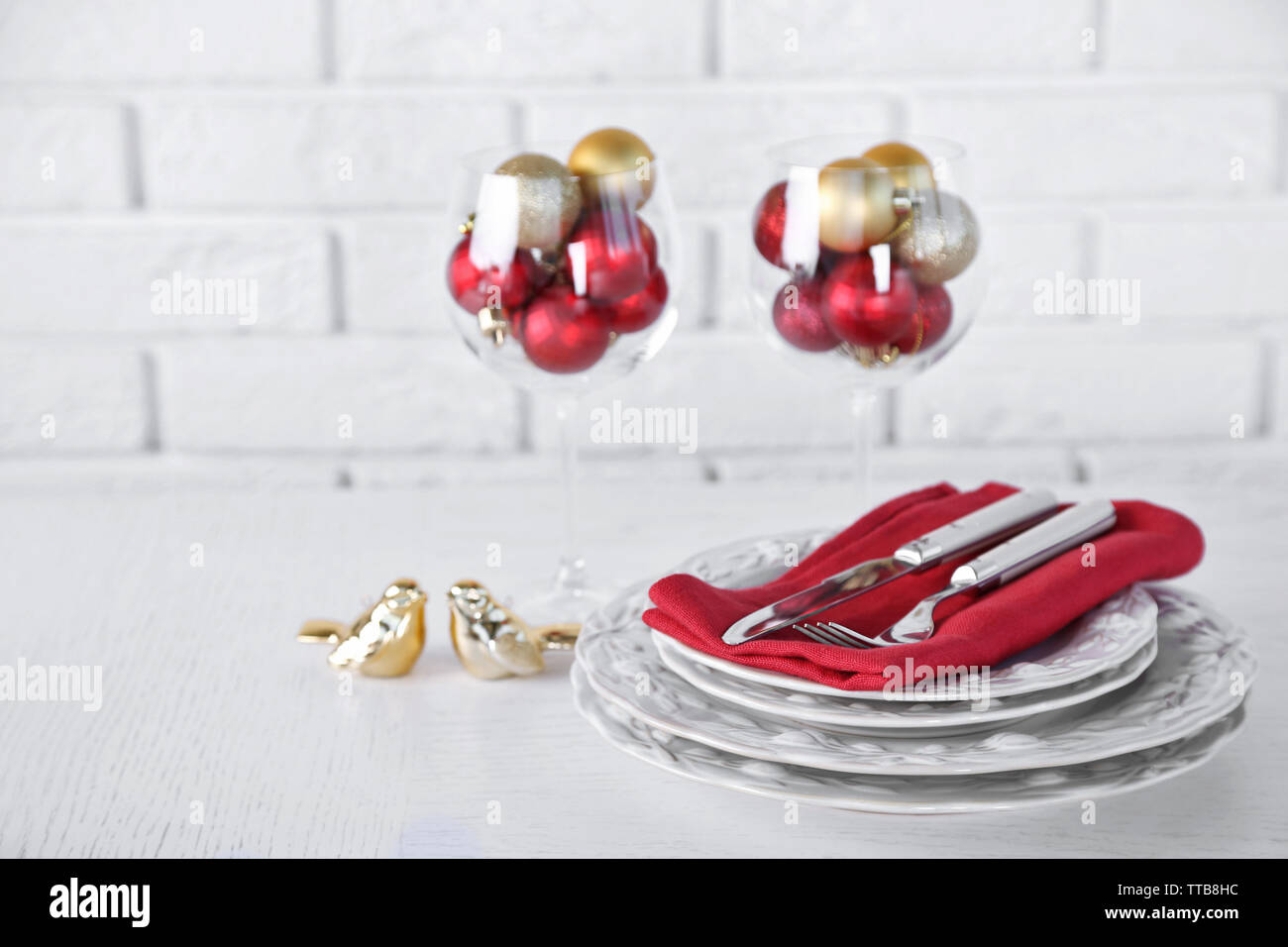 Decorated Christmas table setting. Christmas menu concept Stock Photo