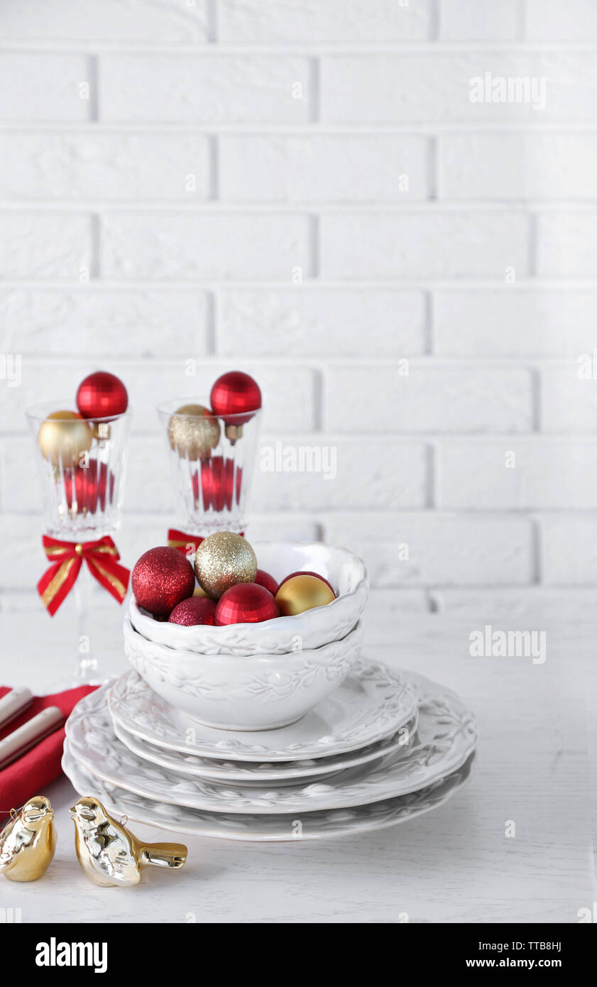 Decorated Christmas table setting. Christmas menu concept Stock Photo