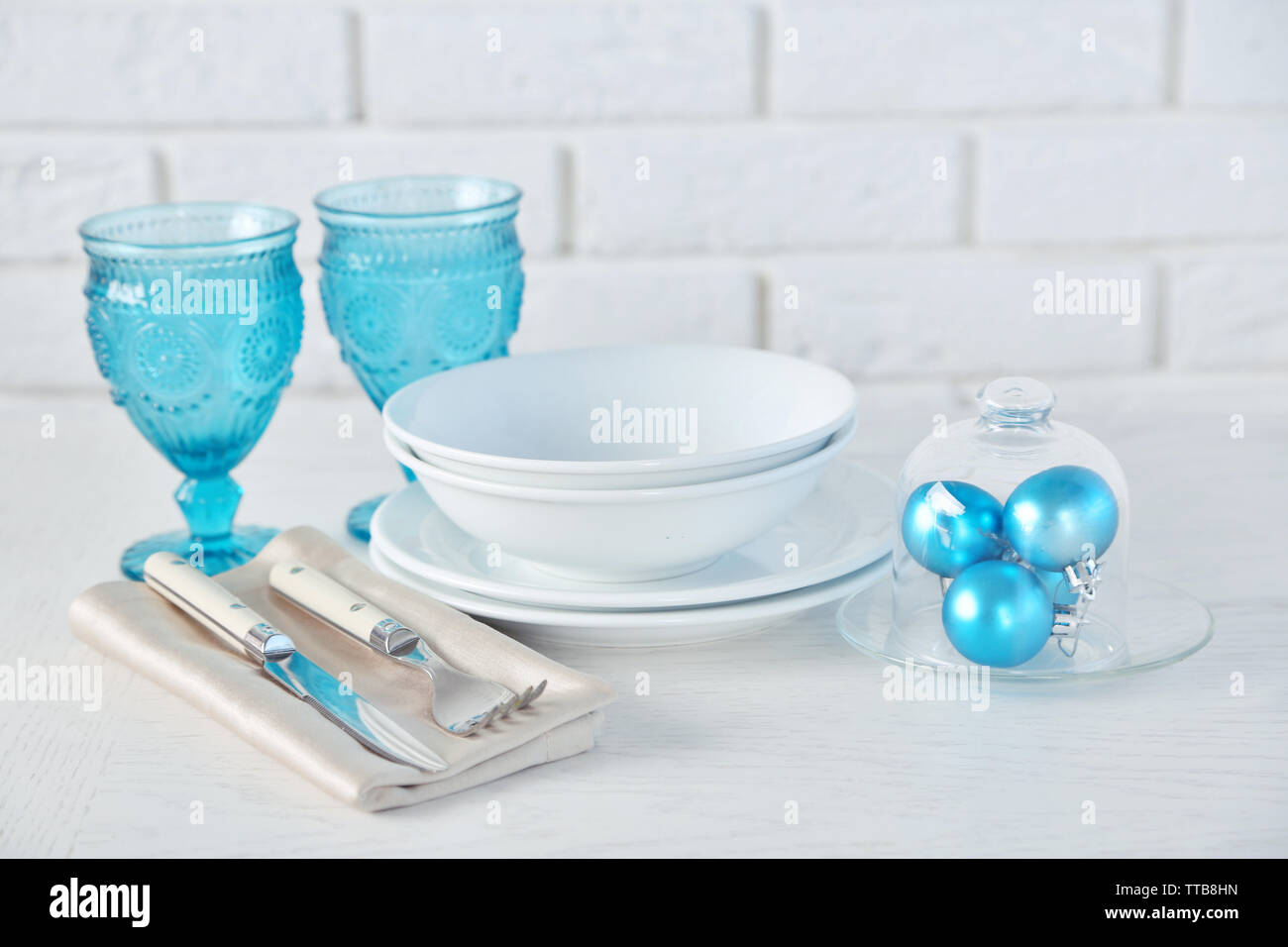 Decorated Christmas table setting. Christmas menu concept Stock Photo