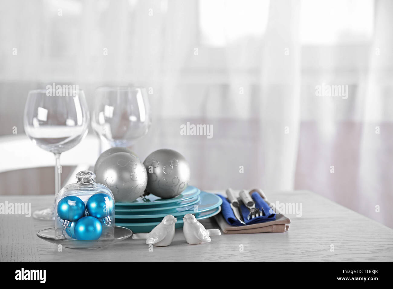 Decorated Christmas table setting. Christmas menu concept Stock Photo