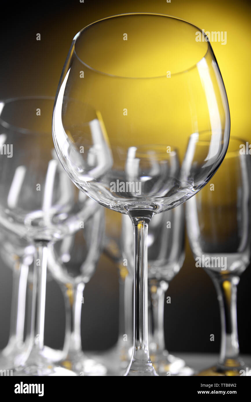 Download Empty Wine Glasses On Yellow Background Stock Photo Alamy Yellowimages Mockups