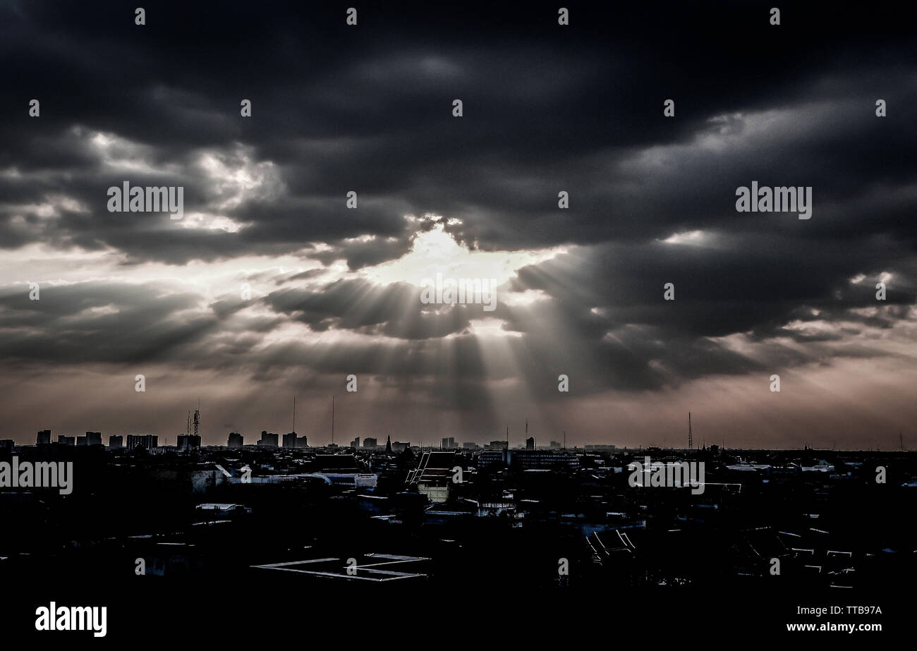 Bangkok Arial view . Rays of sunlight shine on buildings .urban cityscape Stock Photo