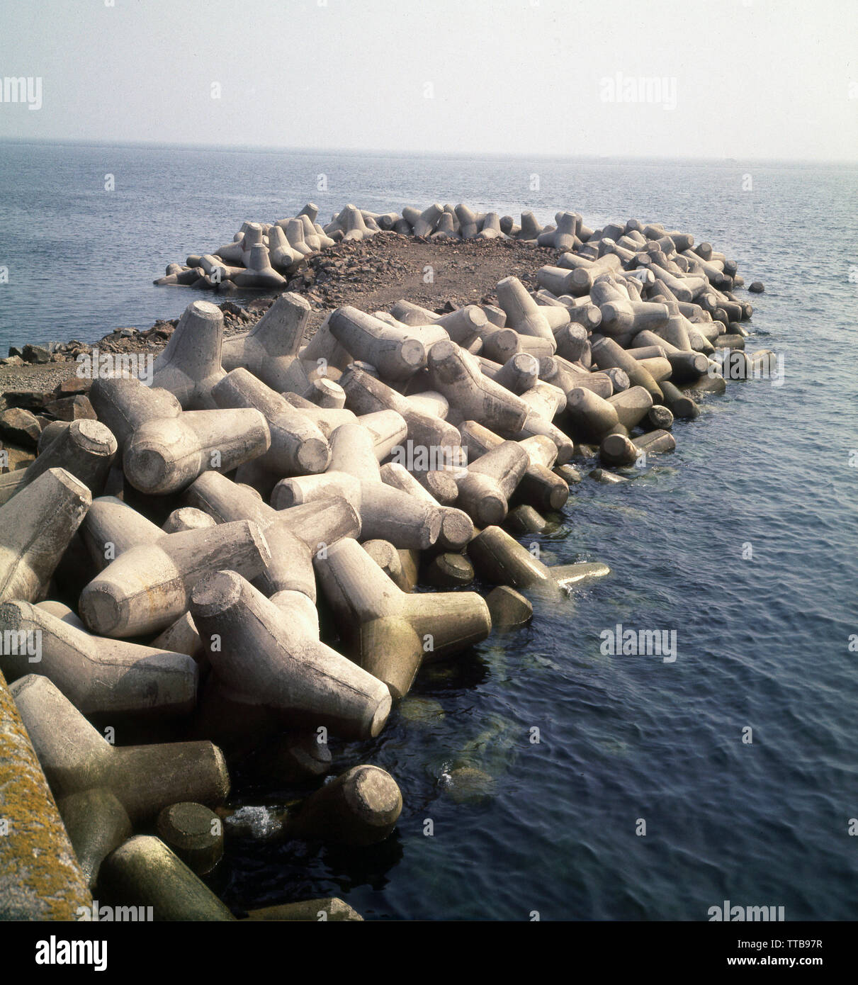 1960, historical picture showing a breakwater being protected by