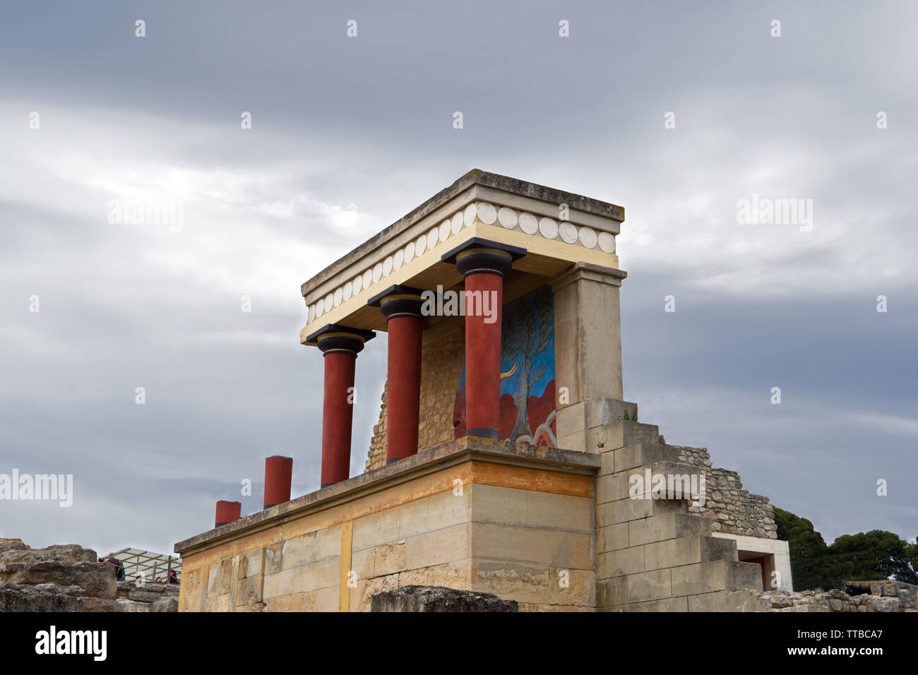 Palace of Knossos was thought to be the capital of Minoan Crete. It is thought to be the cradle of western civilisation, dating back to about 2000 BC. Stock Photo