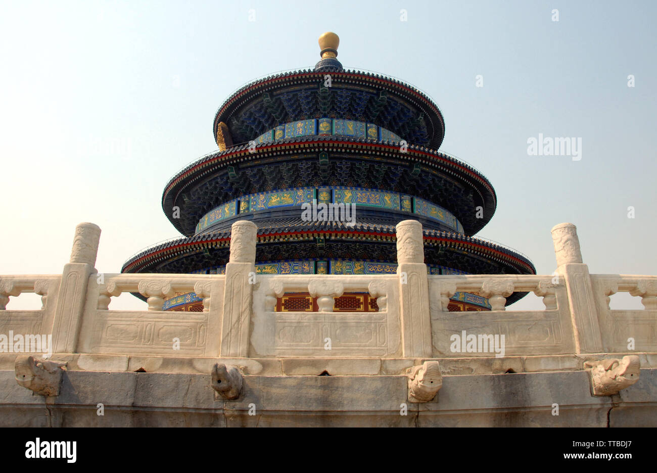 Temple of Heaven (Tiantan) in Beijing, China. Tian tan means Altar of Heaven. This temple is the Hall of Prayer for Good Harvests, Temple of Heaven. Stock Photo