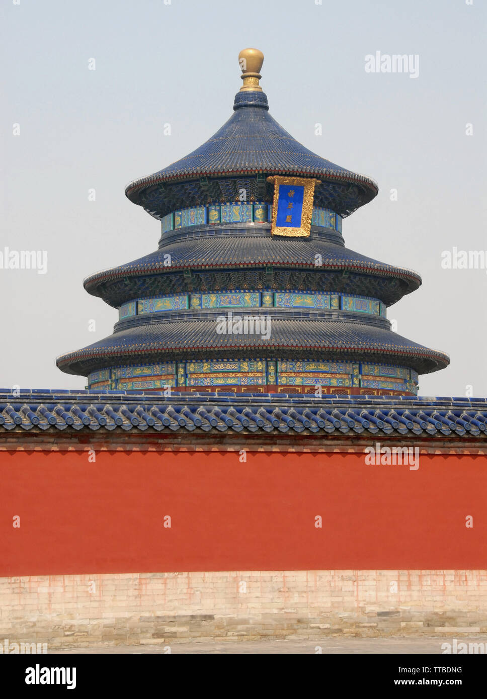 Temple of Heaven (Tiantan) in Beijing, China. Tian tan means Altar of Heaven. This temple is the Hall of Prayer for Good Harvests, Temple of Heaven. Stock Photo