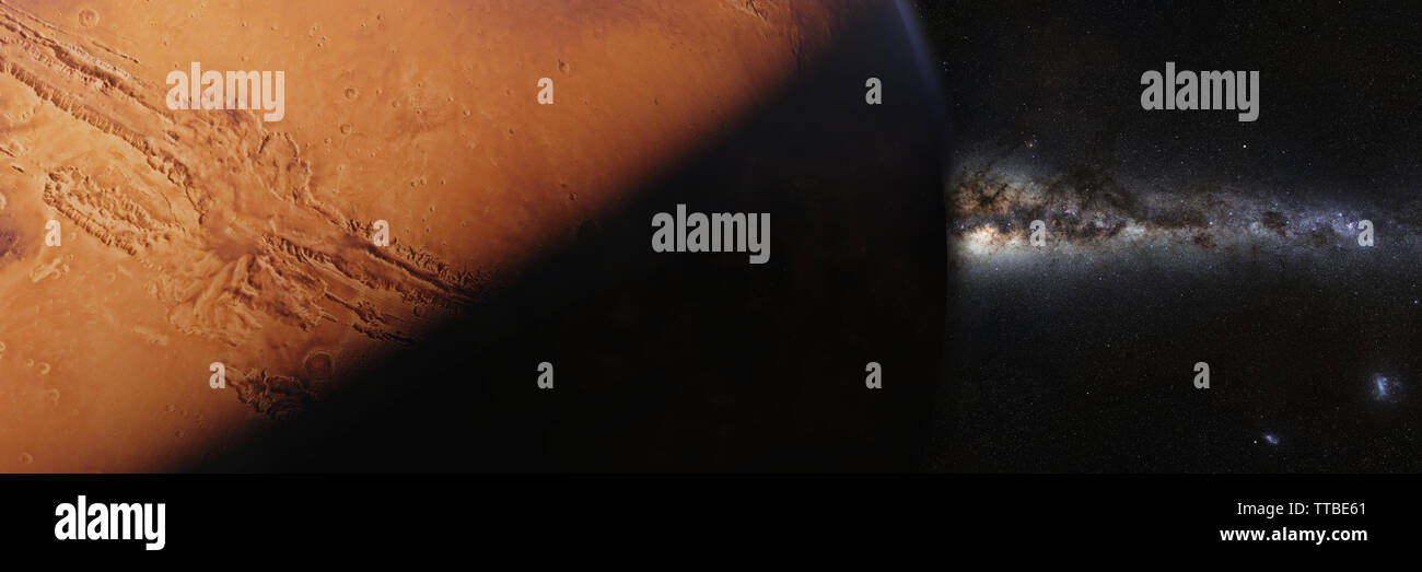 red planet Mars in natural colors with the beautiful Milky Way galaxy ...
