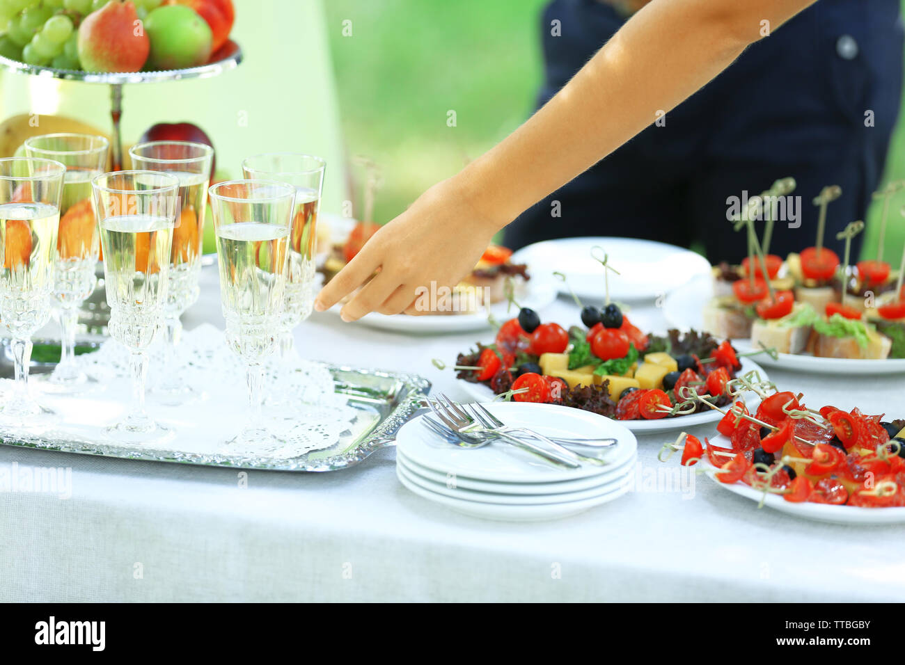 Guests drink champagne on wedding ceremony Stock Photo Alamy