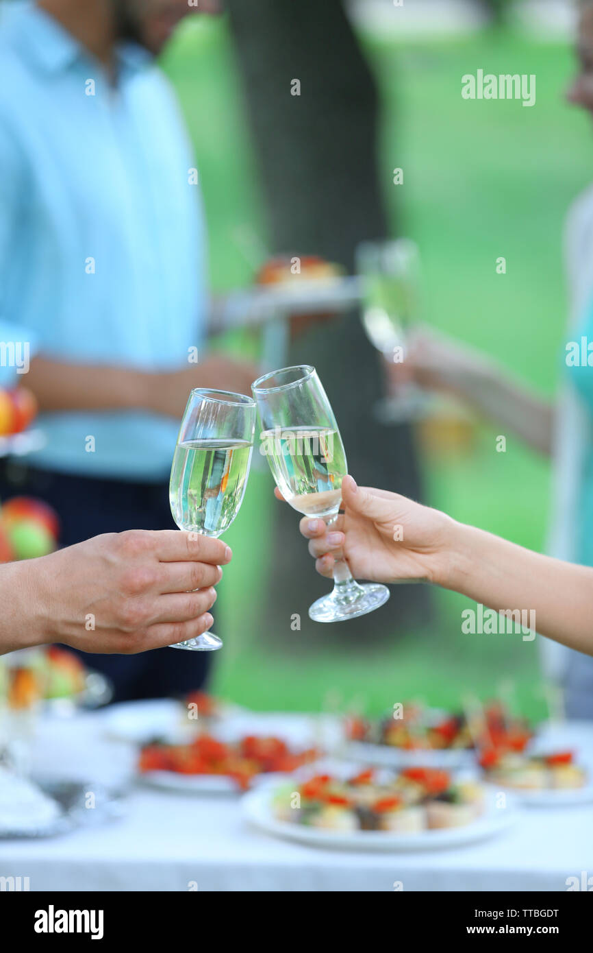 Guests drink champagne on wedding ceremony Stock Photo Alamy