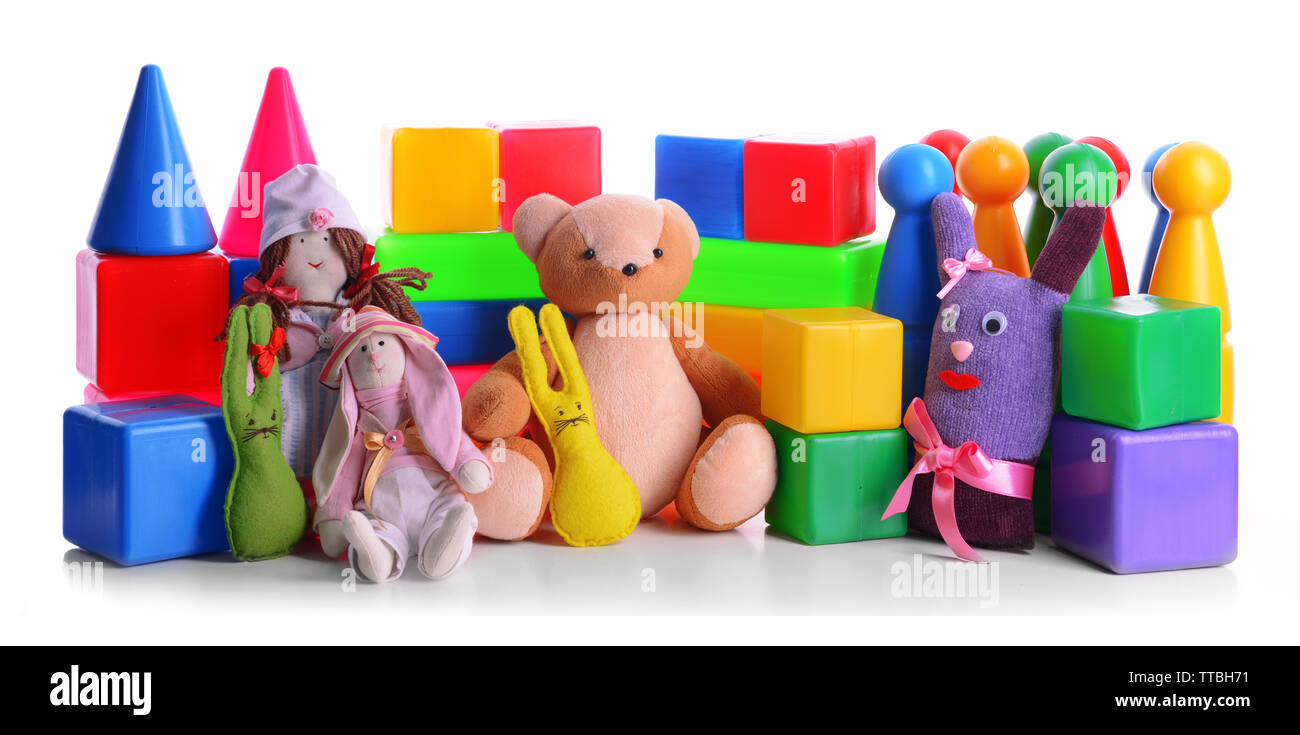 Pile of toys isolated on white Stock Photo - Alamy