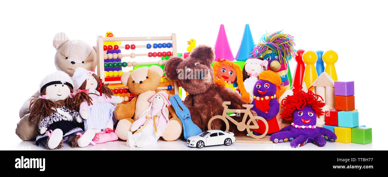 Pile of toys isolated on white Stock Photo - Alamy