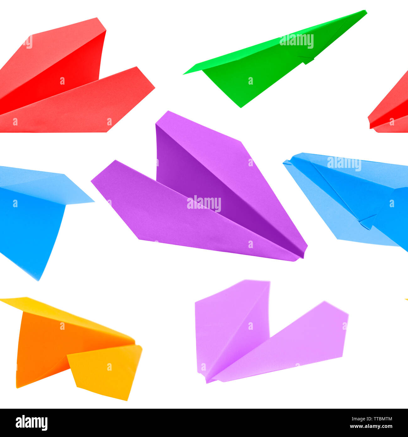 paper plane made of color paper seamless repeatable border on white Stock Photo