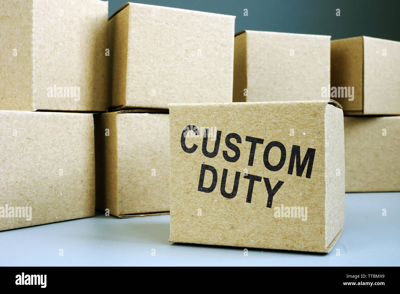 Stamp Custom duty on the box. Stock Photo